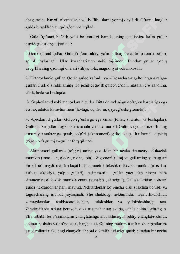 O`simliklardagi generativ organlar haqida umumiy ma`lumotO`simliklardagi generativ organlar haqida umumiy ma`lumot 8