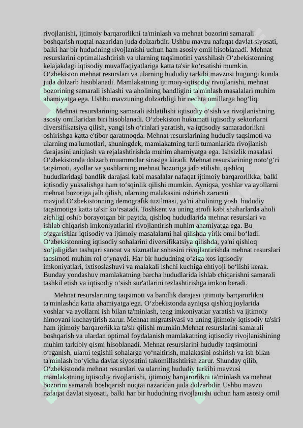 O`zbekistonda mehnat resurslari va ularning hududiy tarkibi 4