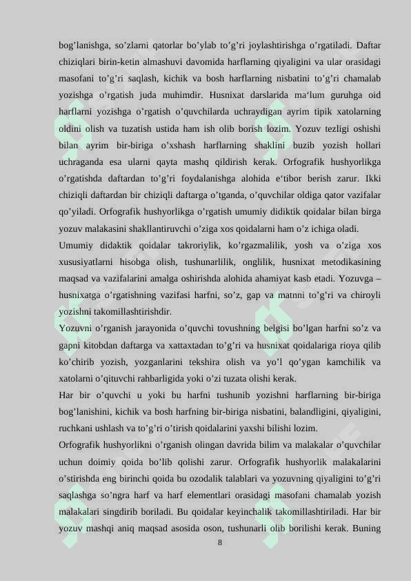 1-4-SINF DARSLIKLARDAGI ORFOGRAFIYAGA OID MASHQLARNI TAHLIL QILISH 8