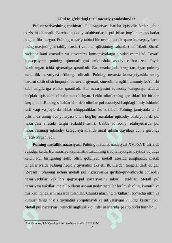 Pul haqida turli xil nazariyalar va hozirgi zamon pulining tabiati kurs ishi 7