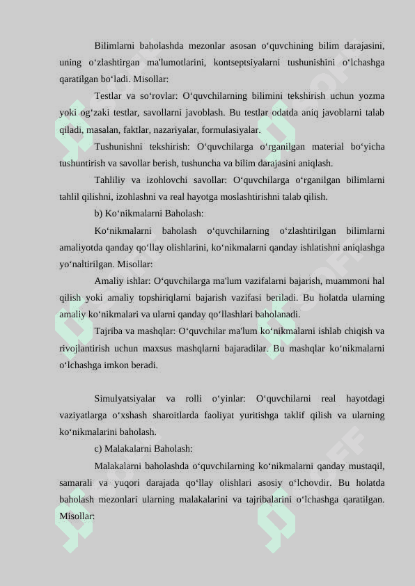 Bilim, ko‘nikma va malakalarni baholash mezonlari.docx 2