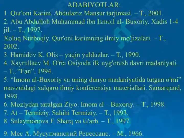 IMOM BUXORIY VA ISO TERMIZIYLARNING ISLOM DINIGA QO’SHGAN HISSASI 3