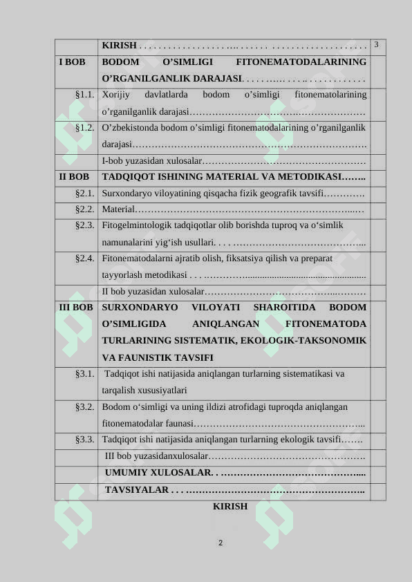 SURXONDARYO VILOYATI SHAROITIDA BODOM PLANTATSIYALARINING FITONEMATODALARI (FAUNASI, SISTEMATIKASI VA EKOLOGIYASI) 2