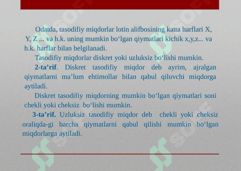 DISKRET TASODIFIY MIQDORLAR VA ULARNING 2