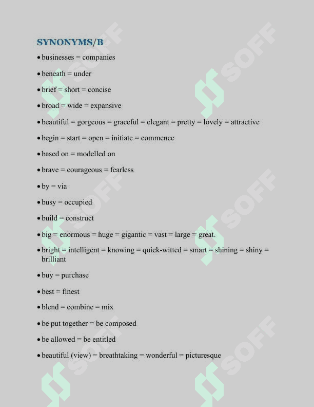 THE LIST OF WORDS AND PHRASES USED IN THE IELTS READING EXAM THAT HAVE THE SIMILAR MEANING. 6