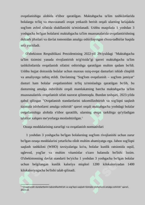 1 YOSHDAN 3 YOSHGACHA BO'LGAN BOLALARNI MAKTABGACHA TA'LIM TASHKILOTLARIDA O'RTACHA OVQATLANISH NORMALARI 2