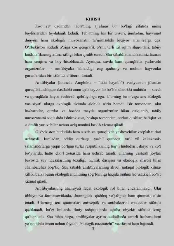 O’zbekiston faunasida uchraydigan suvda ham quruqlikda yashovchilar hayoti va ahamiyati 3