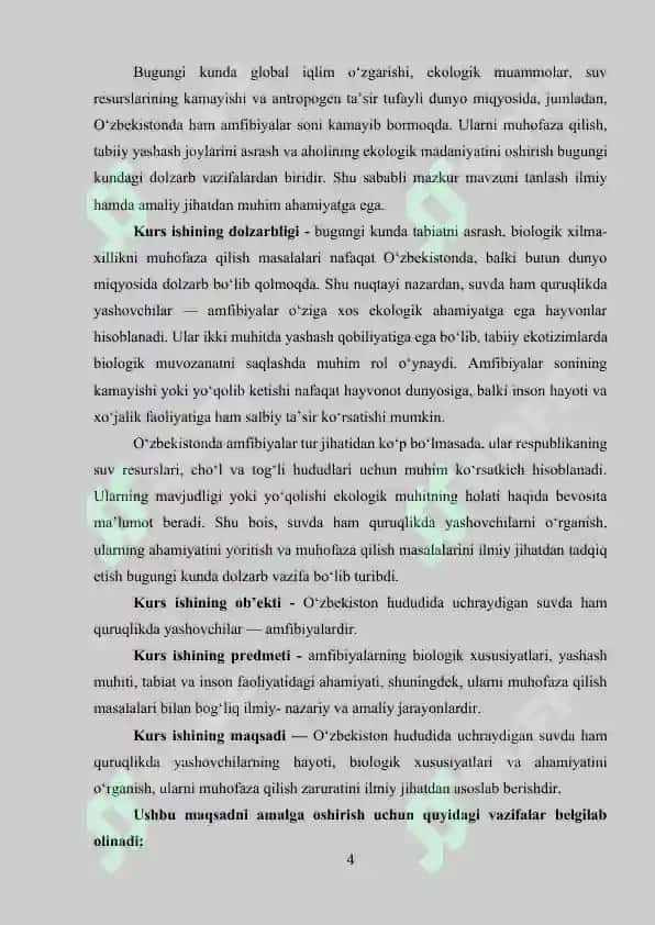 O’zbekiston faunasida uchraydigan suvda ham quruqlikda yashovchilar hayoti va ahamiyati 4