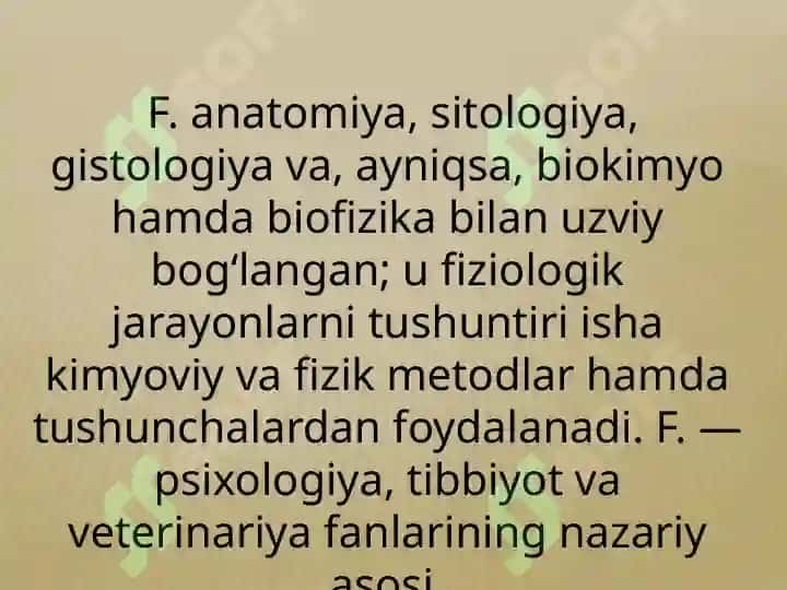 Fiziologiyani fizik,kimyo, biologiya, anatomiya,  gistologiya, kibernetika bilan bog’liqligi 4