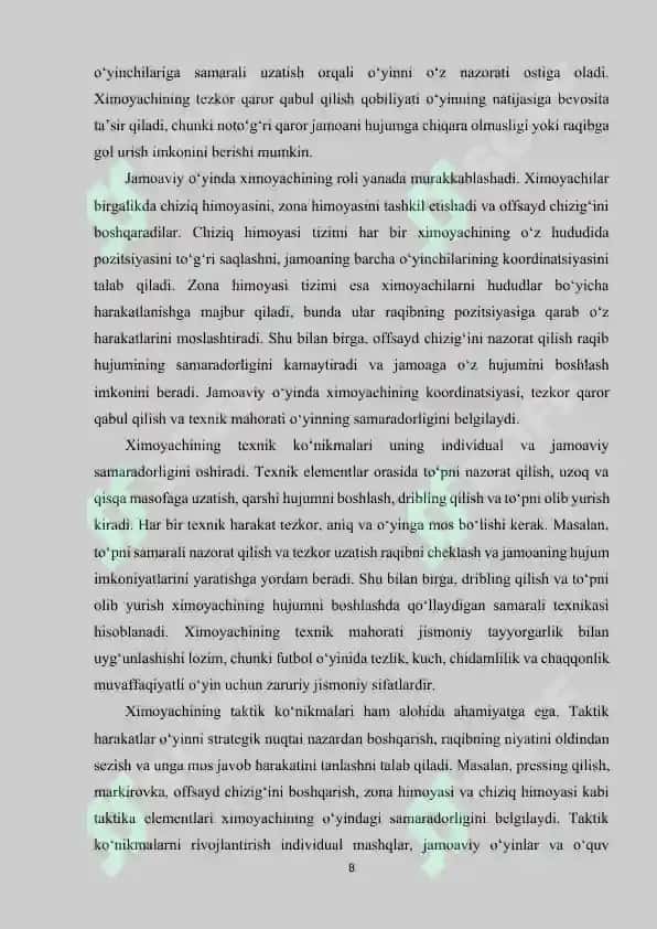 Futbol o‘yinida ximoyachilar o‘yini texnikasi va taktikasi. 8