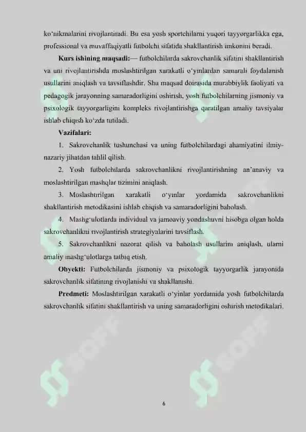Futbolchilarda sakrovchanlik sifatini moslashtirilgan xarakatli o‘yinlar yordamida shakllantirish 6