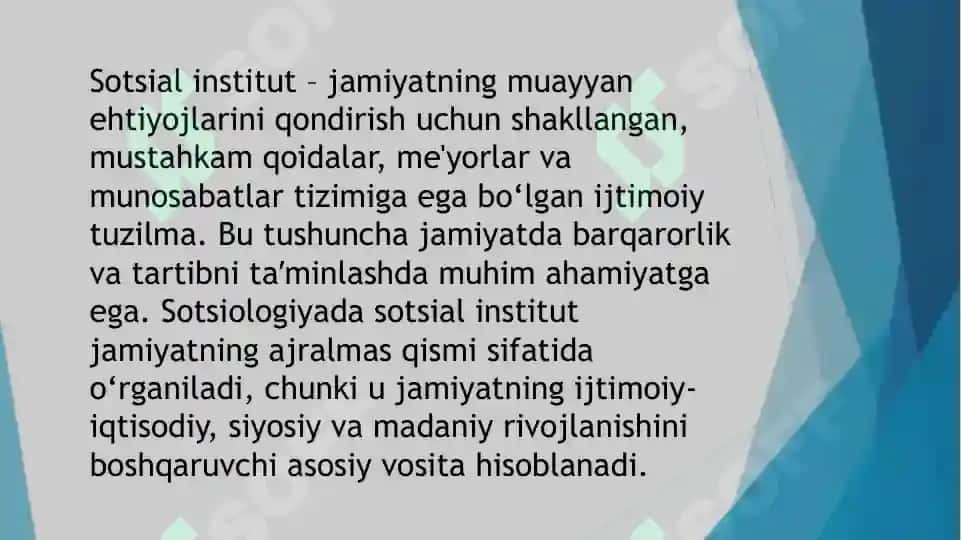 Sotsiologiyada sotsial institut tushunchasi, turlari va asosiy vazifalari 3