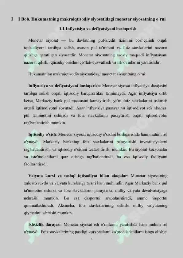 Monetar siyosat va uni hukumatning makroiqtisodiy siyosatidagi o‘rni 5