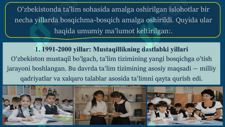 O'zbekiston Respublikasida ta'lim sohasida amalga oshirilgan islohotlar 3