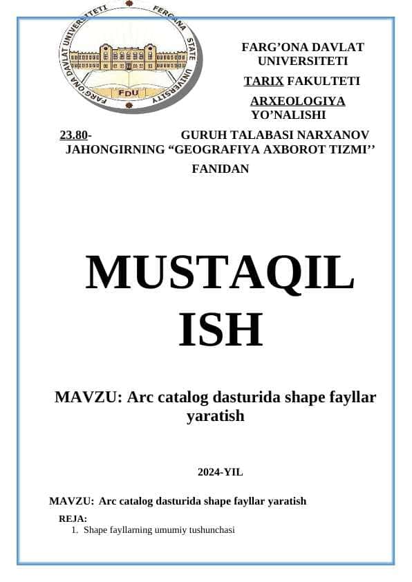 arc catalog dasturida shape fayllar yaratish