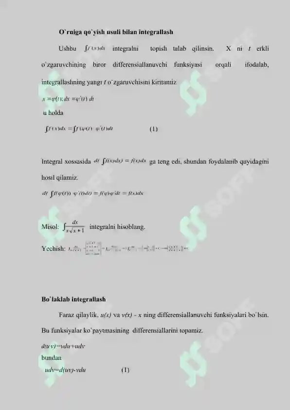 ANIQMAS INTEGRALDA O'ZGARUVCHINI ALMASHTIRISH USULI 2