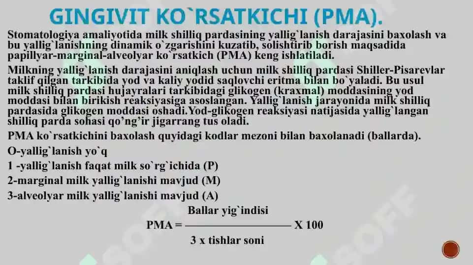 Parodont kasalliklari indekslari. JSST kriteriyalari. 3
