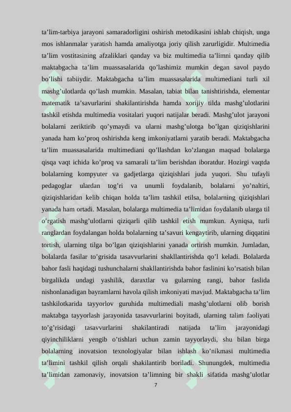 Maktabgacha ta'lim tashkilotlari loyihalash jarayonida multimediyalardan foydalanish. 7