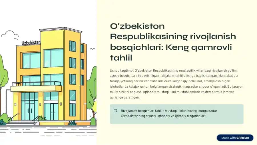 O'zbekiston Respublikasining rivojlanish bosqichlari: Keng qamrovli tahlil