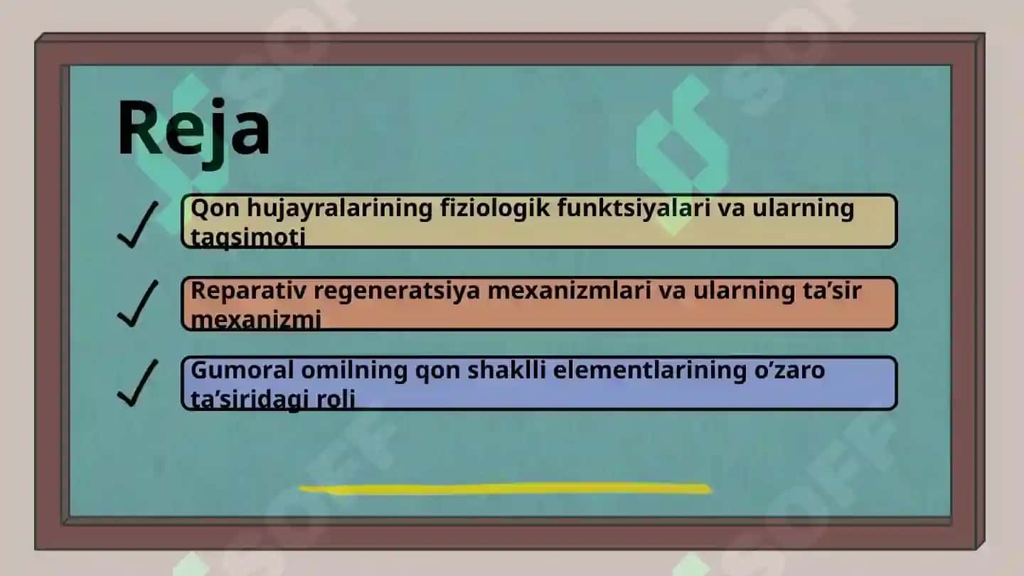 Qon hujayralari fiziologik va reparativ regeneratsiyasi mexanizmlari. Qon shaklli elementlarining o’ 2