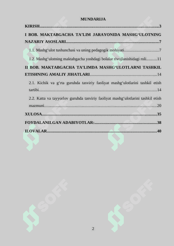 Mashg’ulot-maktabgacha yoshdagi bolalarga ta’lim berishning asosiy shakli. 2