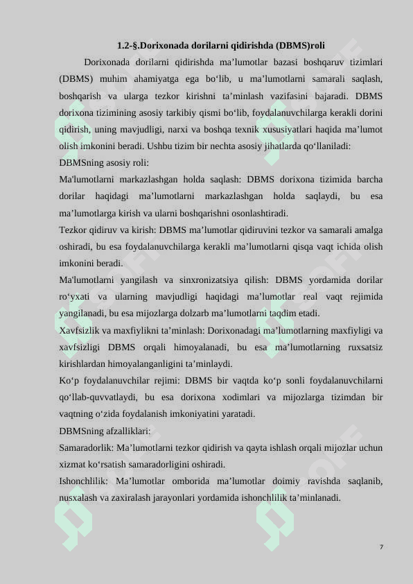 DORIXONA UCHUN DORILARNI QIDIRSH, MAVJUDLIGINI KUZATISH VA BUYURTMALARNI BOSHQARISH TIZIMI 7