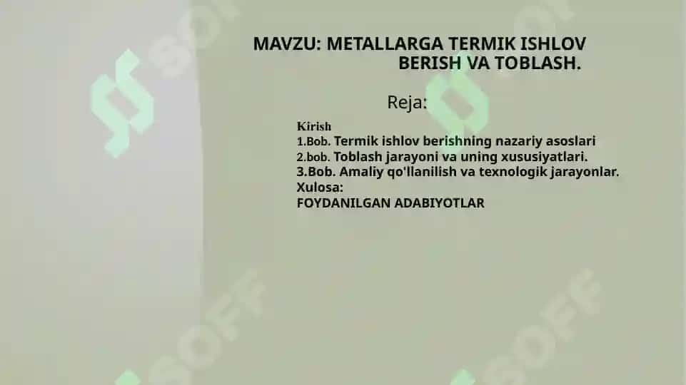 : Metallarga termik ishlov berish va toblash 2