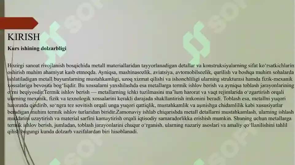 : Metallarga termik ishlov berish va toblash 3