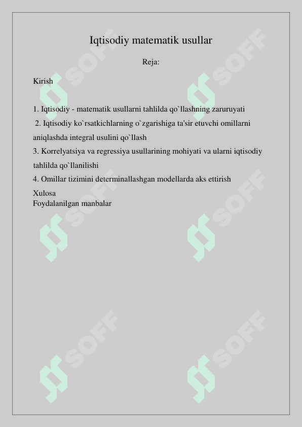 Iqtisodiy matematik usullar 2024 2