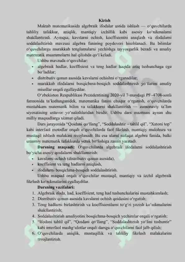 Kavslarni ochish, koeffisientni aniqlash va ifodalarni soddalashtirish usullari 4
