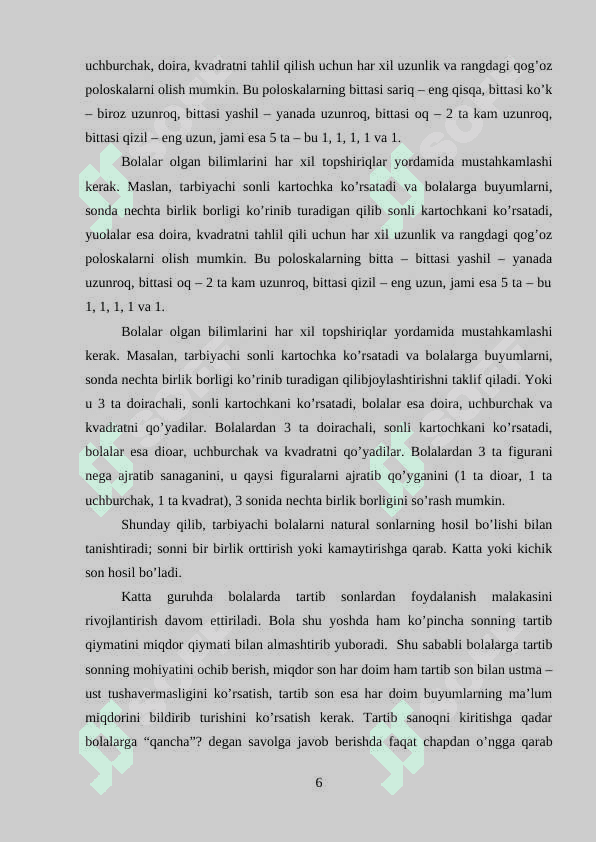 Maktabgacha katta yoshdagi bolalarda son sanoq haqidagi tushunchalarni shakillantirish. 6