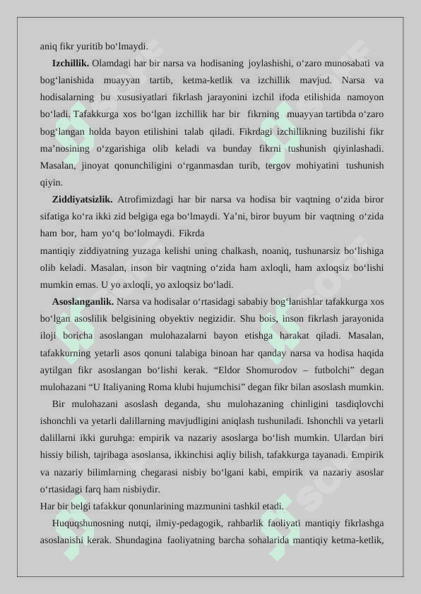 Yurist faoliyatida mantiqiy fikrlashning roli. Fikrni mantiqiy ifoda etish usullari va talablari 24 5