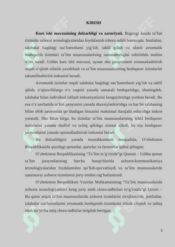 . TALABALAR HAQIDAGI MA’LUMOTLARNI YIG‘ISH, TAHLIL QILISH VA AVTOMATIK BOSHQARISH TIZIMINING  NAZARIY 3