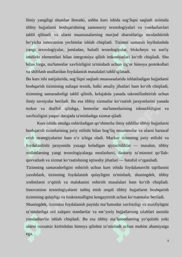 SOG’LIQNI SAQLASH MUASSASALARIDA TIBBIY HUJJATLARNI BOSHQARISH VA KUZATISH  TIZIMINING NAZARIY ASOSLARI 5