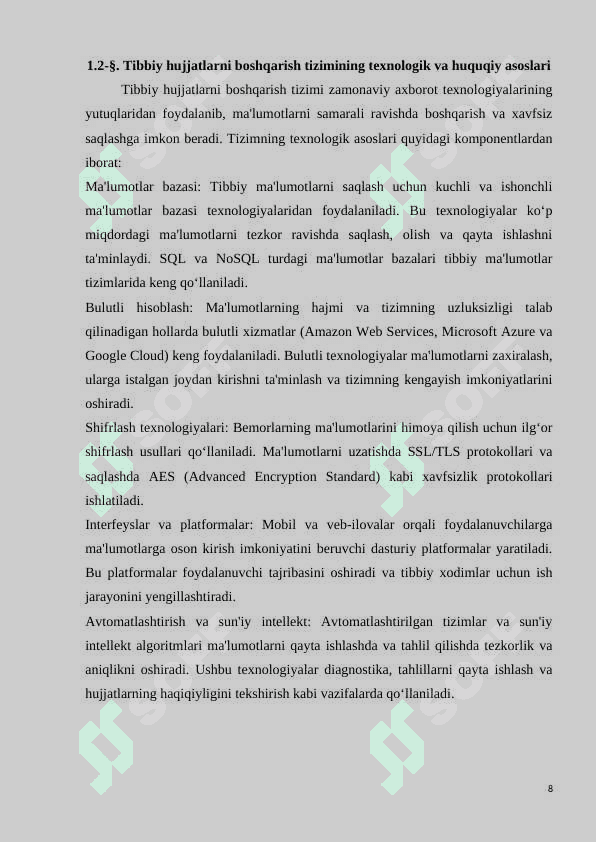 SOG’LIQNI SAQLASH MUASSASALARIDA TIBBIY HUJJATLARNI BOSHQARISH VA KUZATISH  TIZIMINING NAZARIY ASOSLARI 8