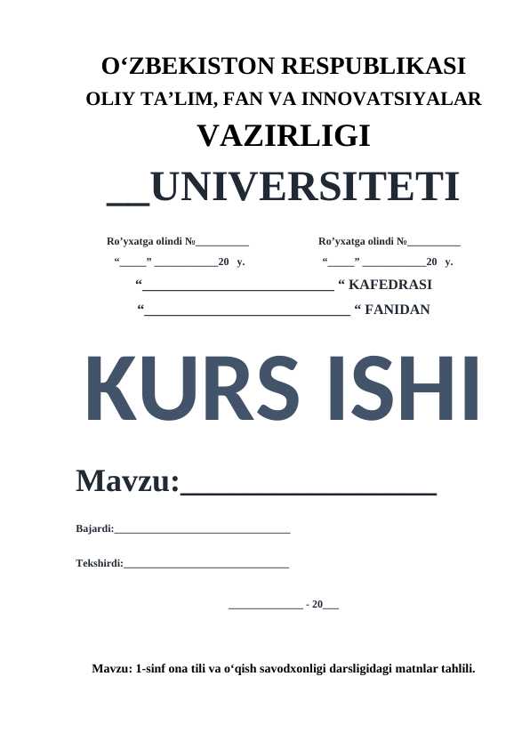 1-sinf ona tili va o‘qish savodxonligi darsligidagi matnlar tahlili