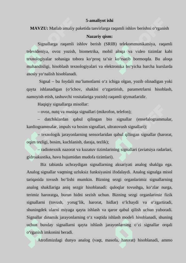 Matlab amaliy paketida tasvirlarga raqamli ishlov berishni o‘rganish 2