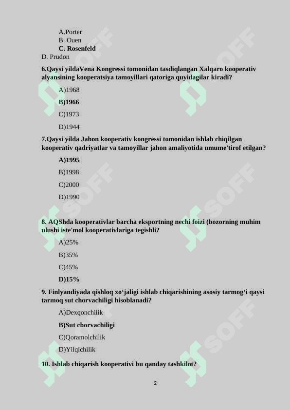 Kooperatsiyadan 20 ta test 2