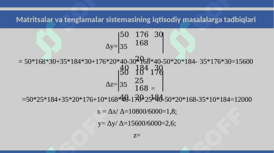 Chiziqli tenglamalar sistemasini iqtisodiy masalalarga yechishga tadbiqlari 6