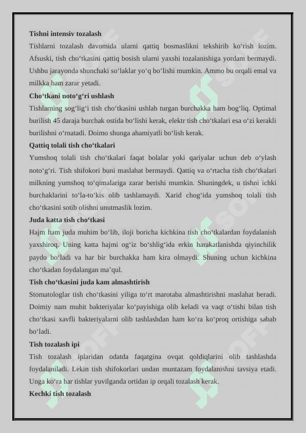 TISH TOZALASH USULLARI AHAMIYATI 2