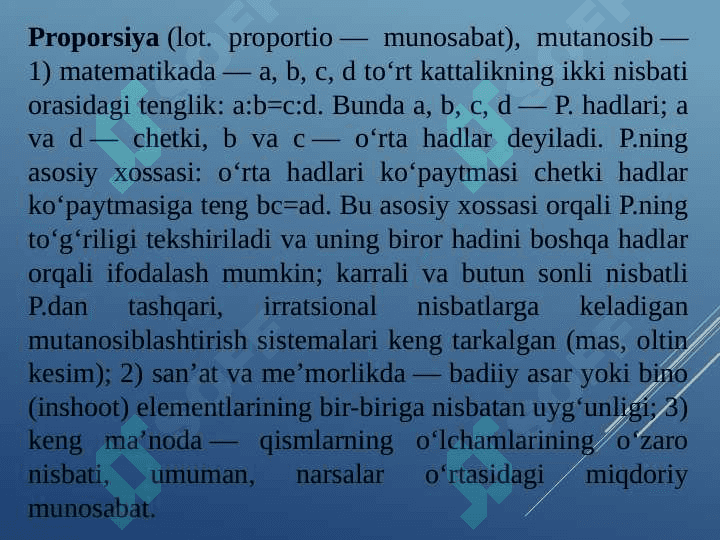 Proporsiya va unga doir masalalar. Uzunlik, og‘irlik va yuza o‘lchov birliklari ustida amallar. Masshtab 2