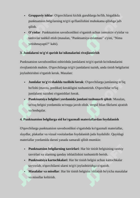 Boshlang'ich ta'limda punktuatsion savodxonlikni oshirish bo'yicha tavsiyalar ishlab chiqish 2