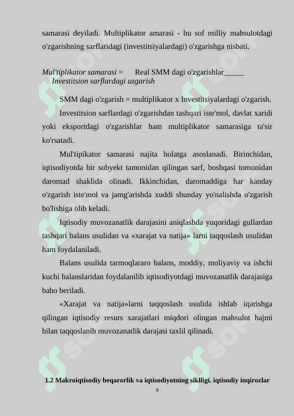Iqtisodiy muvozanatlikning mohiyati va unga  erishishning yollari 8