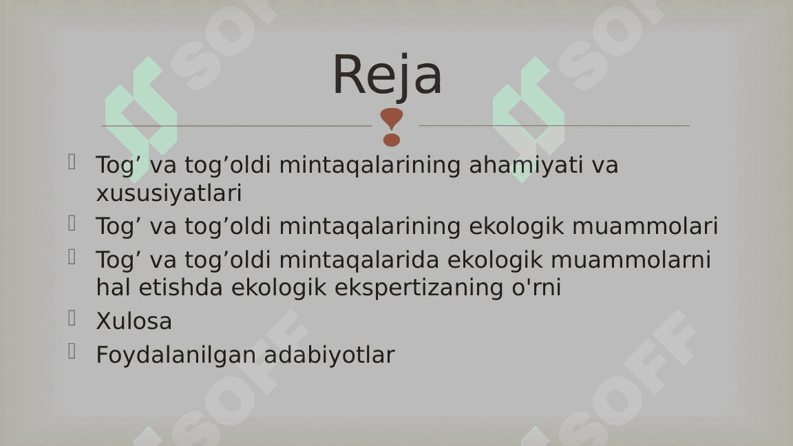 Tog’ va tog’oldi mintaqalarida Ekologik ekspertiza 2