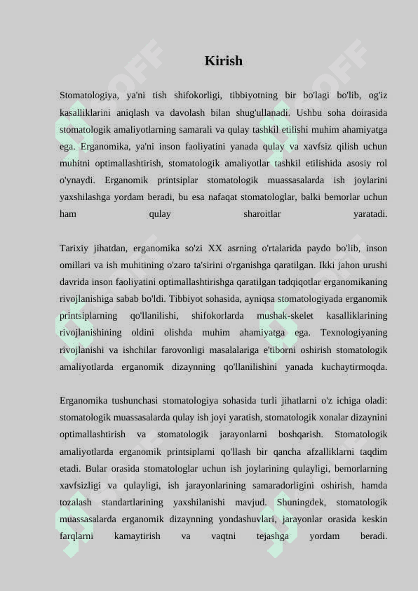 STOMATOLOG ISHINI TASHKIL ETISHNING ERGANOMIK ASOSLARI.STOMATOLOGIYA BOLIMINI TASHKIL ETISH.STOMATOLOGIK XONA TASHKIL ETISHNING ERGANOMIK ASOSLARI 3