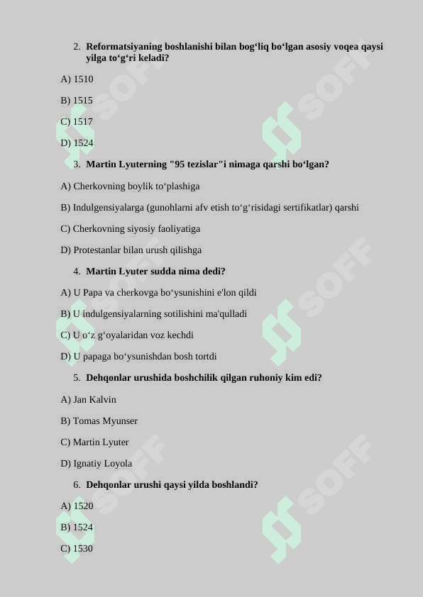 8-sinf Jahon tarixi mavzulashtirilgan testlar.test 6