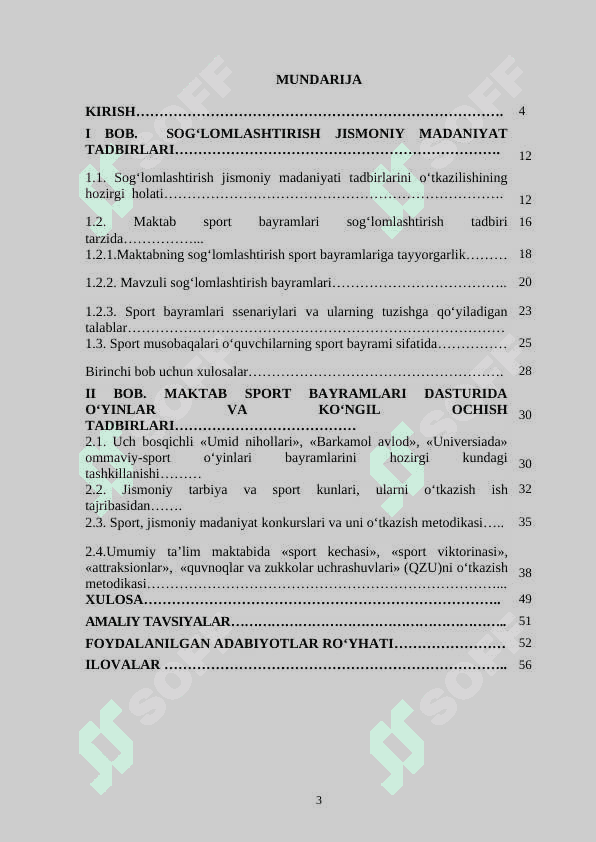 Umumta’lim maktablarida sog‘lomlashtirish tadbirlarini o‘tkazish va ularning shakllari bitiruv malakaviy ish 3