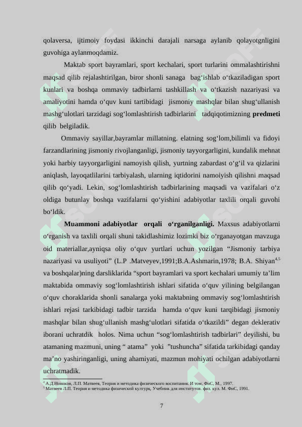Umumta’lim maktablarida sog‘lomlashtirish tadbirlarini o‘tkazish va ularning shakllari bitiruv malakaviy ish 7
