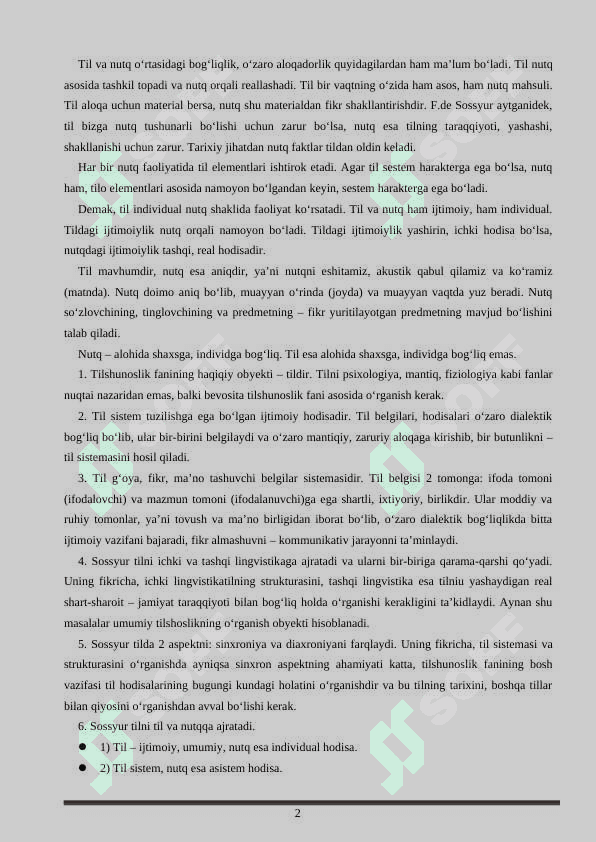 FERDINAND DE SOSSYUR LINGVISTIK NAZARIYASI. TILSHUNOSLIKDA STRUKTURALIZM. 2