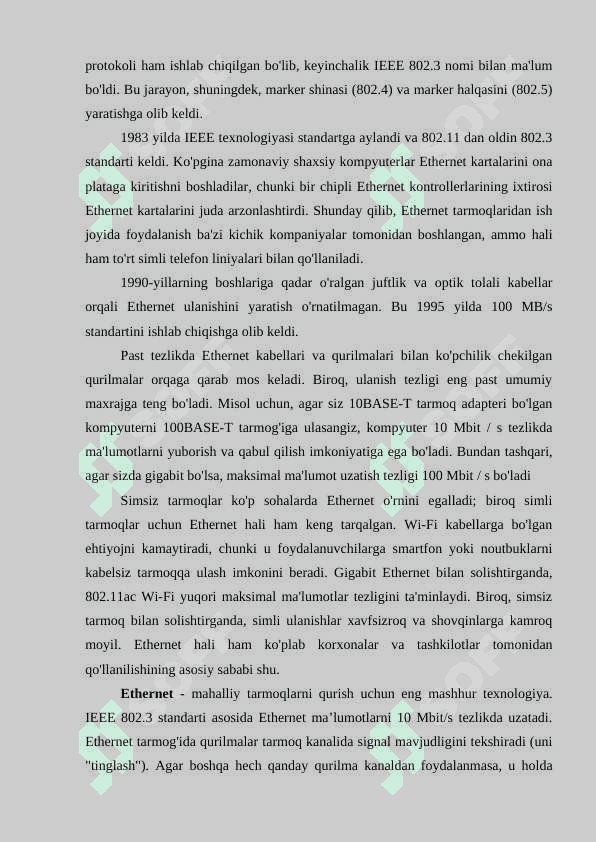 ETHERNET TEXNOLOGIYALARI 2